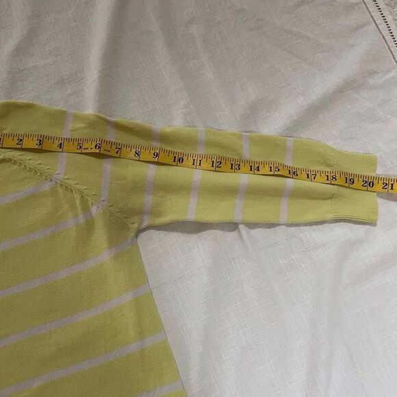 Joe Fresh Women S/P Pullover Sweater Yellow & White Stripe Round Neck 3/4 Sleeve - Picture 7 of 8